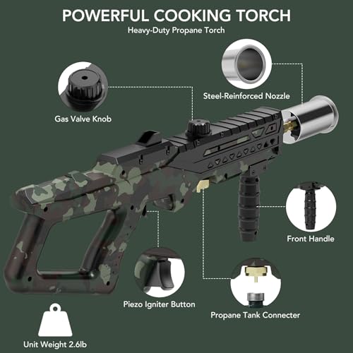 Image of Sondiko Powerful Cooking Propane Torch Gun, Adjustable Flame for Grilling | Culinary Torch Campfire Starter, Ergonomic Grip, Torch Burner for Searing Steak, BBQ & DIY, Propane Tank Not Included
