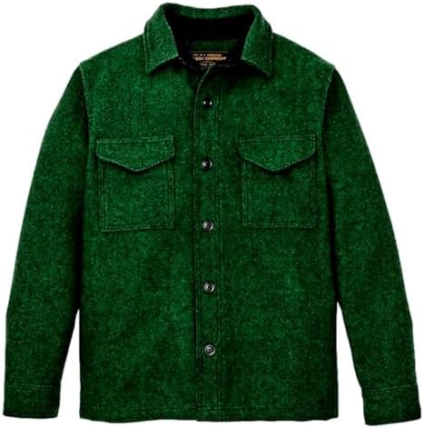Filson Men&#39;s Mackinaw Wool Jac-Shirt, Kelly Green/Black Twill