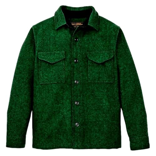 Filson Men's Mackinaw Wool Jac-Shirt, Kelly Green/Black Twill