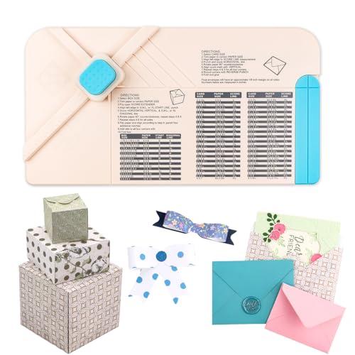 OTCRAFT 3-in-1 Stanzboard für Umschläge Geschenkboxen Schleifen mit Eindrückstift zum Erstellen von individuellen Umschlägen Schleifen und Geschenkboxen in verschiedenen Größen für