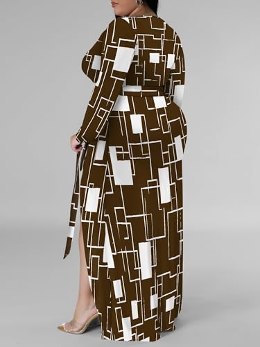 Image of PinkPatty Women's Plus Size Long Sleeve Maxi Dress Casual V Neck Slit Tie Waist Wrap Dresses for Party Cocktail