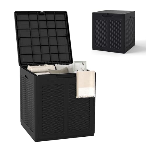 HOMASIS Auflagenbox wetterfest, Gartenbox aus PP-Rattan, abschließbar...