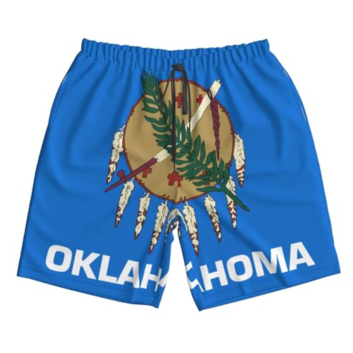 Men's Classic Oklahoma State Flag Swim Trunks Mens Casual Shorts Board Shorts with Pockets Beach Shorts for Men 7