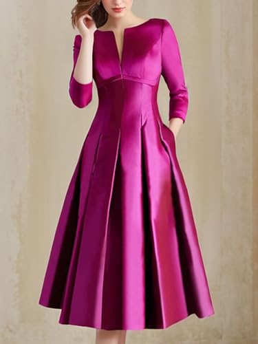 Satin Wedding Guest Dresses for Women Tea Length Mother of The Bride Dress A Line 3/4 Sleeves Evening Gown3