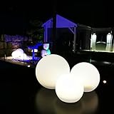 ? Lieferumfang: 3er Set LED-Solar Leuchtkugel - Abmessungen: 3x 30 cm Ø – je Leuchtkugel ist inklusive 1x Erdspieß für eine einfache und sichere Befestigung im vorbereiteten Erdreich – 1x 800mAh wiederaufladbare Akku - Material: Die Solar Kugelleuchten sind aus schlagfestem PE-Kunststoff, sind nicht nur Leuchtkugel, sondern bereits im ausgeschalteten Zustand ein dekoratives Gestaltungselement und Blickfang für Ihren Garten.