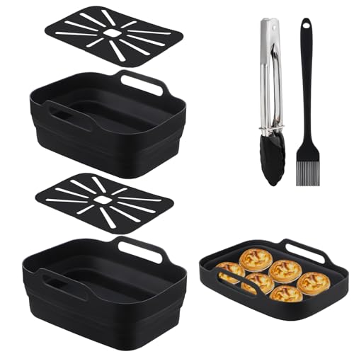 Foldable Silicone Air Fryer Liners for Ninja Dual Air Fryer AF400UK, AF451UK & Tower T17088, 6Pcs Dual Air Fryer Accessories Reusable Air Fryer Basket for 9L-9.5L Double Zone Air Fryer, Large