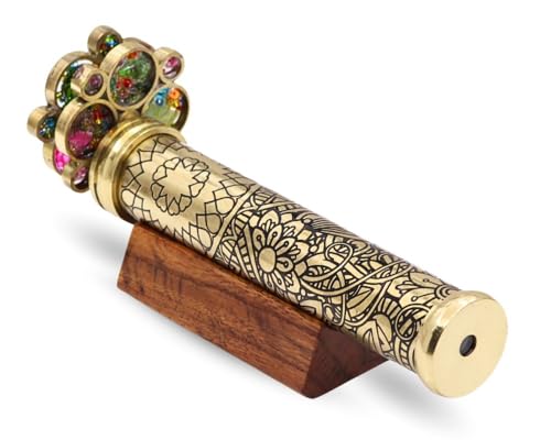 RII Handcrafted Etched Floral Pattern Lacquered Brass Kaleidoscope Includes Two Separate Turning Wheels-A Unique Gift to My Son, Grandson, Daughter. (6.5