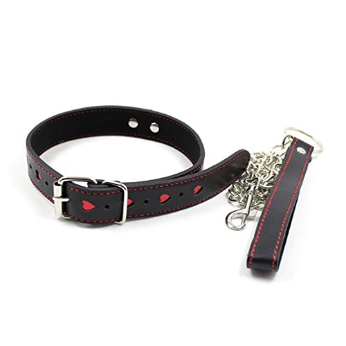 Hanyi SM Halsband Rot Herzform Einstellbar Leder Halsbänder mit Leine Ketten Fetisch Sex Spielzeug