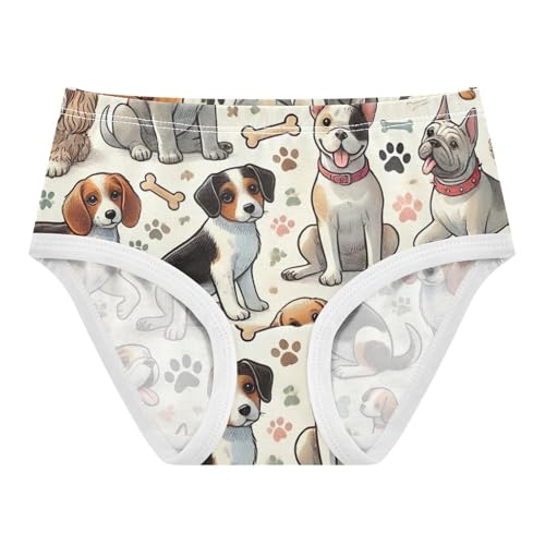 Cute Cartoon Dog Beige Toddler Girls Panties, Cotton Girls Underwear, 2T–8 Years