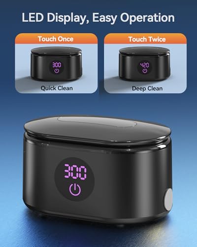 Image of BYASKZIV Ultrasonic Jewelry Cleaner, 48KHz Ultrasonic Cleaner Machine with 20oz 304 Stainless Steel Tank, Dual Modes & LED Display - for Jewelry, Eyeglasses, Watches, Dentures, Retainers & More-Black