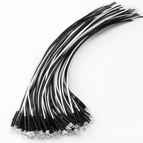 YIXISI 40 Piezas 3mm LED Diodos Emisores de Luz Lámpara, 12V 20cm Luces LED de Diodo Pre Cableado, Luces de Diodo Precableadas, Blanco
