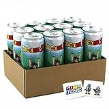 Dragon Ball Z Spirit Bomb Energy Drink 12 FL OZ (355mL) DBZ Goku Can - 12 Pack Case With 2 GosuToys Stickers