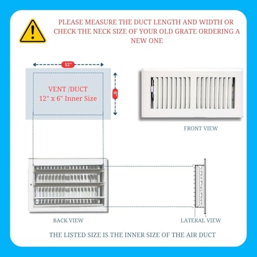 Image of 6 inch x 12 inch White Floor Register 2 Way - Stamped Face Steel Vent Cover, HVAC Floor Grille for AC Heat, Fits 6x12 Duct Opening, Heavy Duty Metal Register