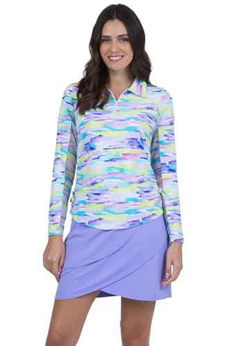 IBKUL Girls Sun Protective UPF 50+ Cooling Americana Print Long Sleeve Mock Neck Top - 10977G Navy/Red Americana M