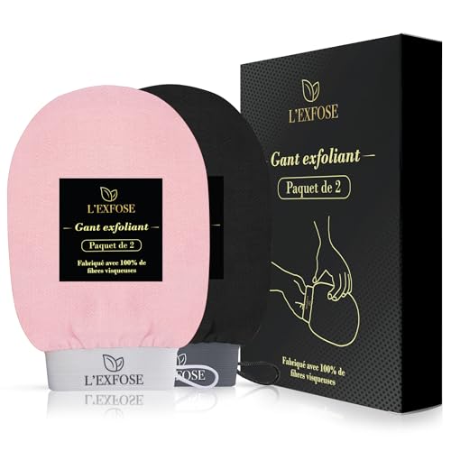 L'Exfose 2 guantes exfoliantes para el cuerpo y la cara, guante Kessa de viscosa natural, elimina las células muertas, hidrata la piel – Sensación Spa en casa, regalo perfecto para el día de la madre