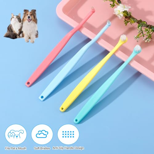 Image of 4pcs Dog & Cat Toothbrush, Round & Pointed Soft Bristle Pets Toothbrush Micro Head Kitten Teeth Cleaning Brush Dental Care for Puppy Kitty Reduce Plaque Tartar Formation & Bad Breath (Color 2)