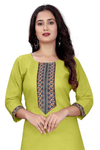 Image of Women A-line Cotton Blend Round Neck 3 /4 Sleeve Embroidered Kurti Only
