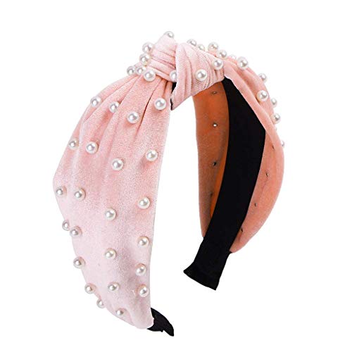 Headbands for Women Pearl Headband - Twisted Faux Pearl Velvet Knotted Headband Women Wide Hair Hoop Vintage Turban for Women