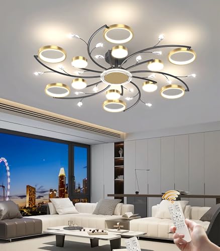 Plafonnier cristal LED dimmable avec télécommande salon 13 têtes