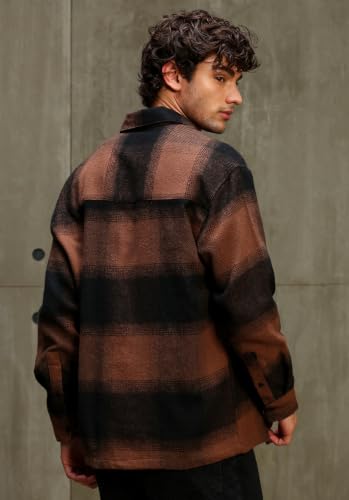 CAHOOT Store CAHOOT Men's Brown-Black Yarn Dyed Brushed Checks Shirt - Image 5