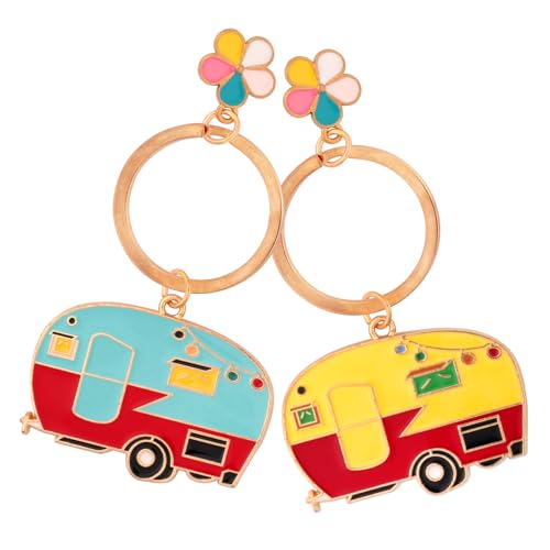 Morocket 2 Stück Schlüsselanhänger Wohnwagen, Cartoon Schlüsselanhänger, Camper Schlüsselanhänger, Retro Reiseanhänger Schlüsselanhänger Zubehör, Niedliche Schlüsselanhänger für Dekor Reise Camping