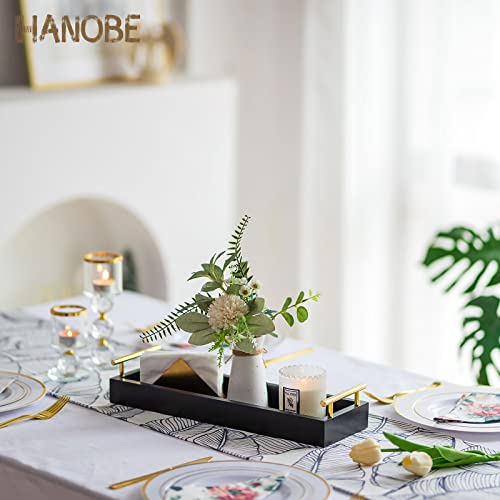 Hanobe-Rectangle-Long-Narrow-Tray-Decorative-Trays-Rectangular-Candle-Holder-Trays-for-Home-Decor-White-Centerpiece-Tray-Decor-Serving-Tray-with-Gold-Handles-for-Dining-Table-Coffee-Bar-Living-Room Hanobe Rectangle Long Narrow Tray Decorative Trays Rectangular Candle Holder Trays for Home Decor White Centerpiece Tray Decor Serving Tray with Gold Handles for Dining Table Coffee Bar Living Room