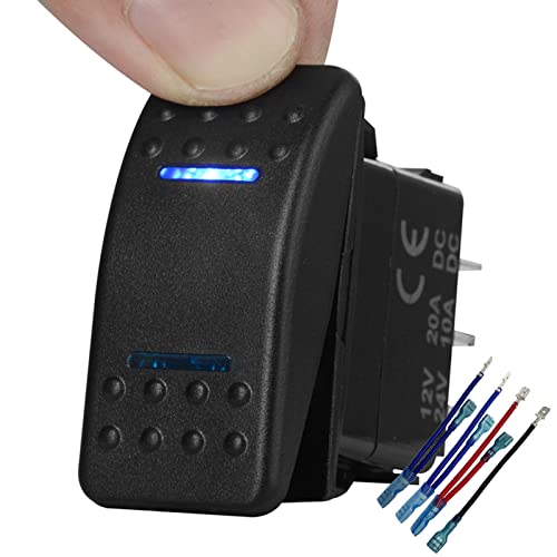 Image of Marine Boat Retractive Button Rocker Switch with Wires 7Pin (ON)-Off-(ON) DPDT Dual Blue Led Light Bar Toggle Switch for Ship Marine Vehicle Yacht Tugboat Vessel 12V 24V