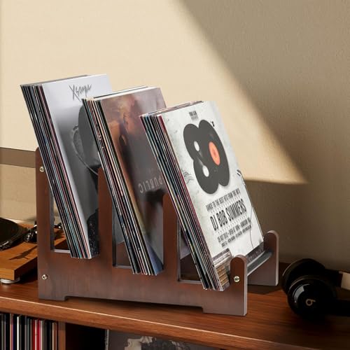 Optyuwah Schallplattenständer Holz Schallplatten Aufbewahrung Vinyl, Moderne Stufen Schallplatten Halter Ständer Prospekthalter Zeitschriften Bücher - Schallplatten Deko Vinyl Regal 37x27x24cm