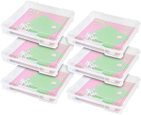 IRIS USA 6 Pack Clear Scrapbook Paper Storage Boxes, Portable Craft and Art Project Case for 12 x 12 File Paper, Plastic Storage Box Office Documents Holder