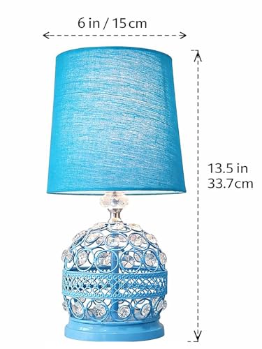 Image of Modern Small Crystal Table Lamp,Contemporary Bedroom Bedside Nightstand Lamp,Morden Minimalist, Desk Globe Lamp for Living Room Girls Kids Room, White Fabric Shade (Blue)