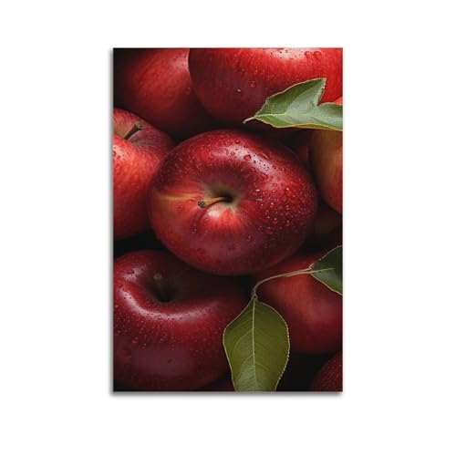 Poster mural artistique moderne pommes fruits avec rosée suspendu 60x90