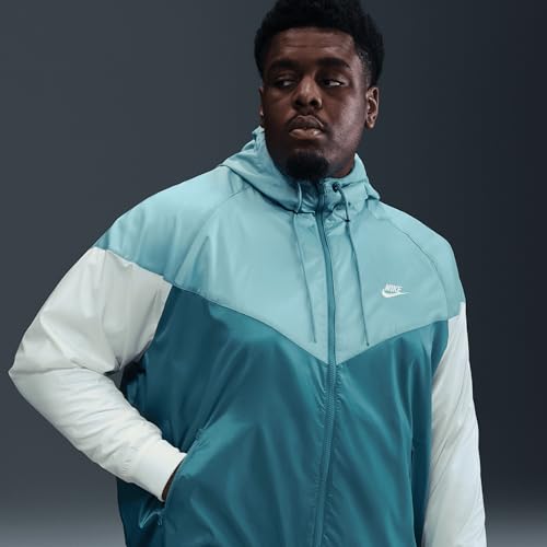 Image of Nike Sportswear Windrunner Men's Hooded Jacket (DA0001-006, Smokey Blue /Denim Turquoise /Sail /Sail) Size XX-Large Tall