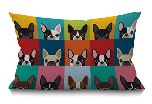 BGBDEIA Housse de coussin rectangulaire en coton et lin avec motif de terrier de Boston amusant - Pour canapé et lit - 30 x 50 cm