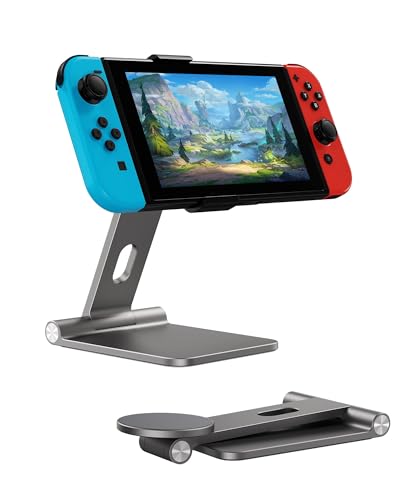 Antank Foldable Magnetic Stand Compatible with Switch OLED & Mag-Safe Portable iPhone Stand Holder for Desk Aluminum Alloy Adjustable Phone Stand Mount for Switch iPhone 16/15/14/13/12/11