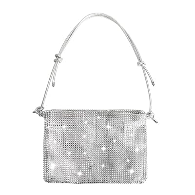Pochette Donna, Pochette Argento Glitter Paillettes Borsa a Tracolla Elegante, Pochette da Donna Elegante con Strass, Lucide Paillettes Borse da Sera Argento per Cerimonia Feste Matrimoni