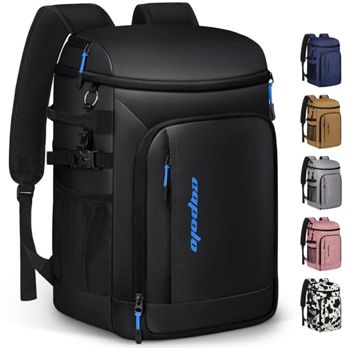 Capolo Mochila térmica para viagem portátil para piquenique de acampamento (couro preto, 45 latas)