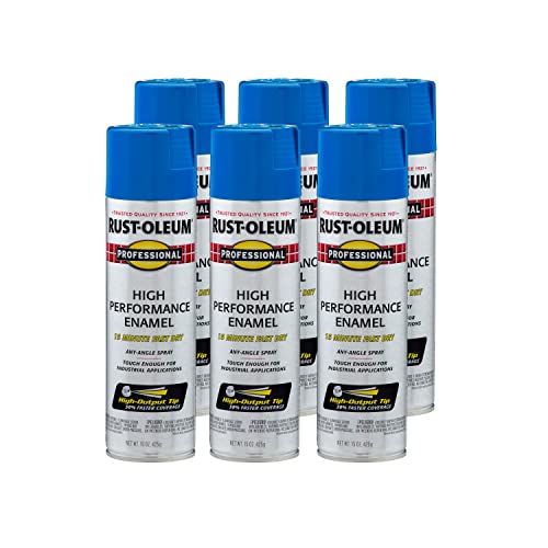 Image of Rust-Oleum 7524838-6PK Professional High Performance Enamel Spray Paint, 15 oz, Gloss Safety Blue, 6 Pack