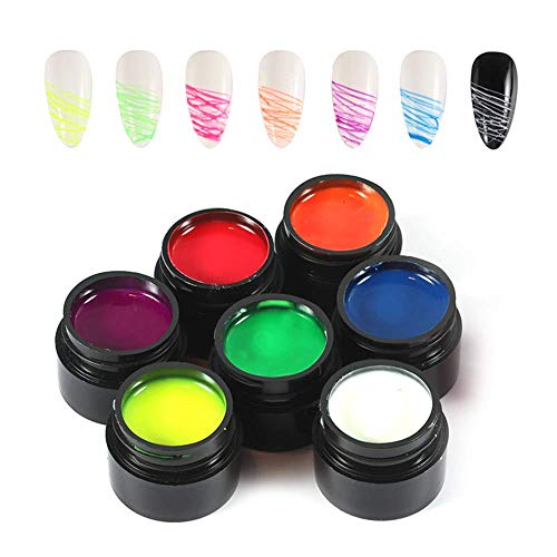 7 Colors Spider Gel, Anself 7PCs Luminous Painting Elastic Drawing Spider Gel LED Gel Polish for Line Nail Art DIY Phototherapy Drawing Glue