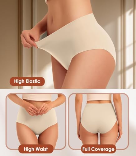 Image of Kalapa Seamless Womens Underwear High Waisted No Show Briefs Silky Stretch Breathable Full Coverage Ladies Panties Multi Pack