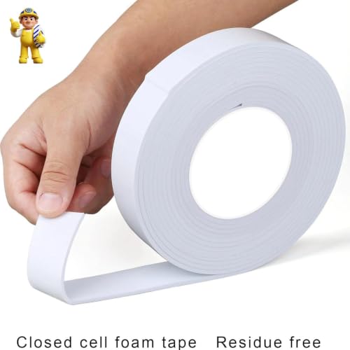 Image of Single-Sided Foam Tape EVA White,2Pack x 1.18in x 16.4FT | Multipurpose Sponge Sealing Strip Window Door Insulation Table Edge Protector Wall Bumper Guards