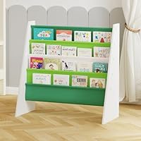 BELIFEGLORY Sling Bookshelf for Kids, Childrens Bookcase for Kids Room, 4-Tier Toddler Book Shelf Organizer, Easy Access Child Book Storage Rack for Nursery, Blue