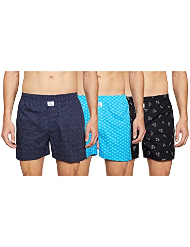 Image of Longies Pure Cotton Mens Boxers Pack of 3 Regular Shorts (LGBOXPO3V003 Aqua,Black,Navy3349 M)