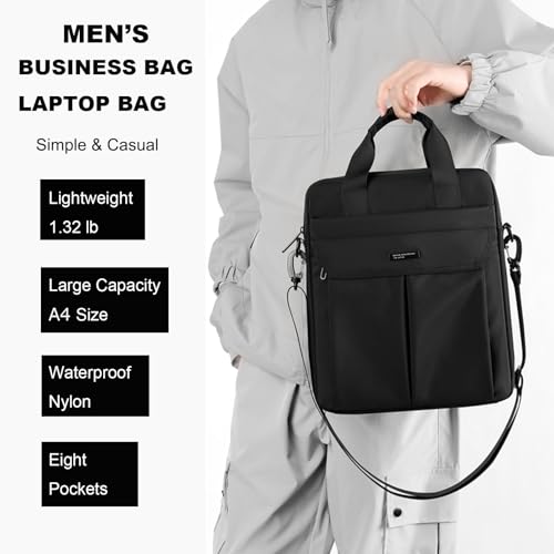 Laptop Bag 14 Inch Briefcase for Men Women Waterproof Nylon Lightweight Compact, Shoulder Messenger Handbag for Business Work Office Travel College Black2