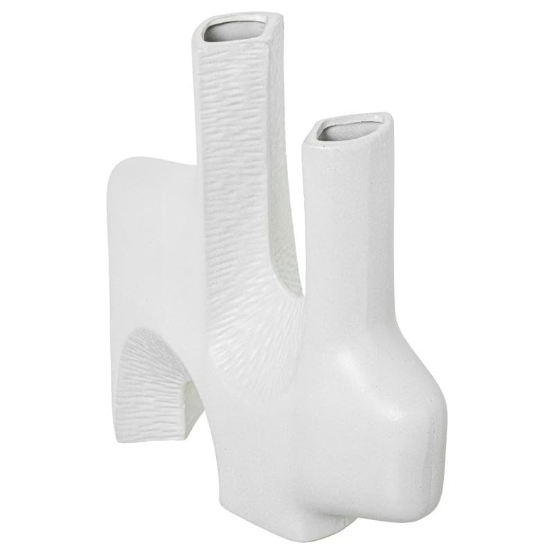 Vase de table blanc DRW en céramique à 2 douilles chic de 34x32 cm - 2