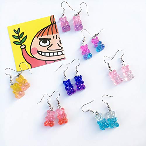 Gummy Bears Earring Set Cute Colorful Candy Color Twinkling Bear Animal Drop Dangle Earring Stud for Women Jewelry-A2