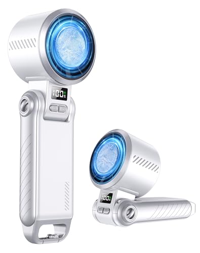 Ventilateur Turbo Portable de Poche avec Refroidisseur Glacé et Affichage LED, 5-en-1 Rechargeable USB, Pliant, 5 Vitesses, Idéal comme Cadeau pour Hommes et Femmes,...