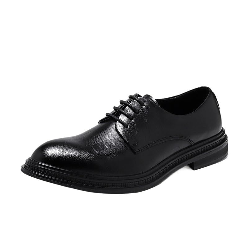 Men's Casual Walking Oxford Shoes Office Flats Mens Fashion Classic Pointed Toe Lace Up Low Top Leather Dress Shoes Non-Slip Softsole Derby Shoes