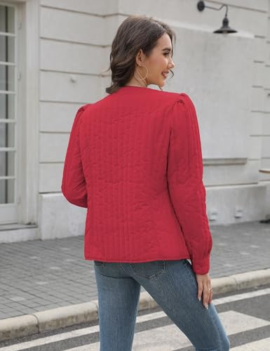 Women's Quilted Puffer Jackets Long Sleeve Button Down Outfits Cropped Lightweight Winter Coats4