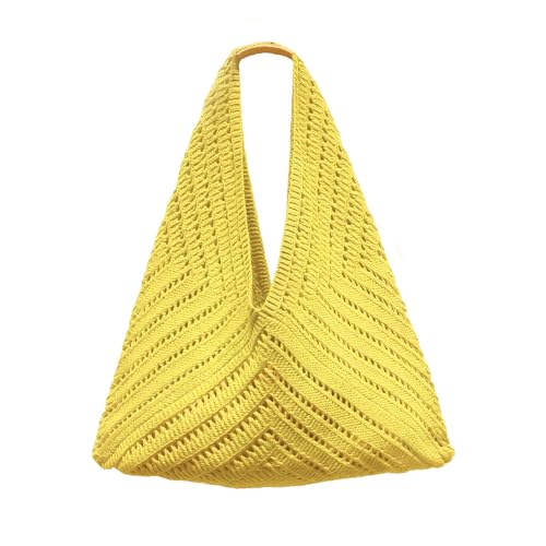 Image of Crochet Beach Tote Bag Summer Vacation Handbags Beach Bag for Women Cute Woven Shoulder Purses Mesh Knit Crochet Bag