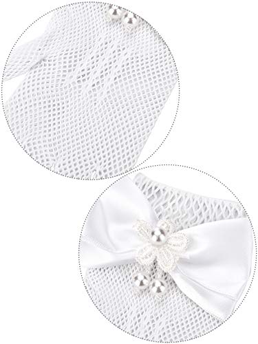Chuangdi White Short Princess Lace Gloves First Communion Satin Gloves with Bow Tie for Girls Women Wedding Faux Pearl Decoration Party(Lace Type, White)3